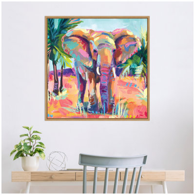 «African Elephant In Orange» par Rachel Christopoulos, reproduction d'art sur toile encadrée