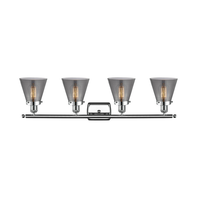 Éclairage pour meuble-lavabo 4 lumières 36 po Ballston Urban Cone, Incandescent, Plaqué couleur fumée, Chrome poli