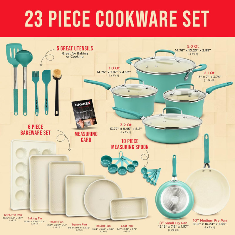23-Piece Green Non-Stick Aluminum Cookware and Bakeware Set