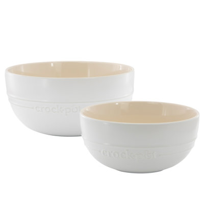 CrockPot Artisan 2 Piece Round Stoneware Mixing Bowl Set in White