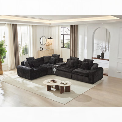 Canapé d'angle en laine d'agneau moelleuse de 137,7 pouces, canapé d'angle modulaire surdimensionné en forme de L avec assise profonde, grand canapé confortable et moelleux avec coussins décoratifs