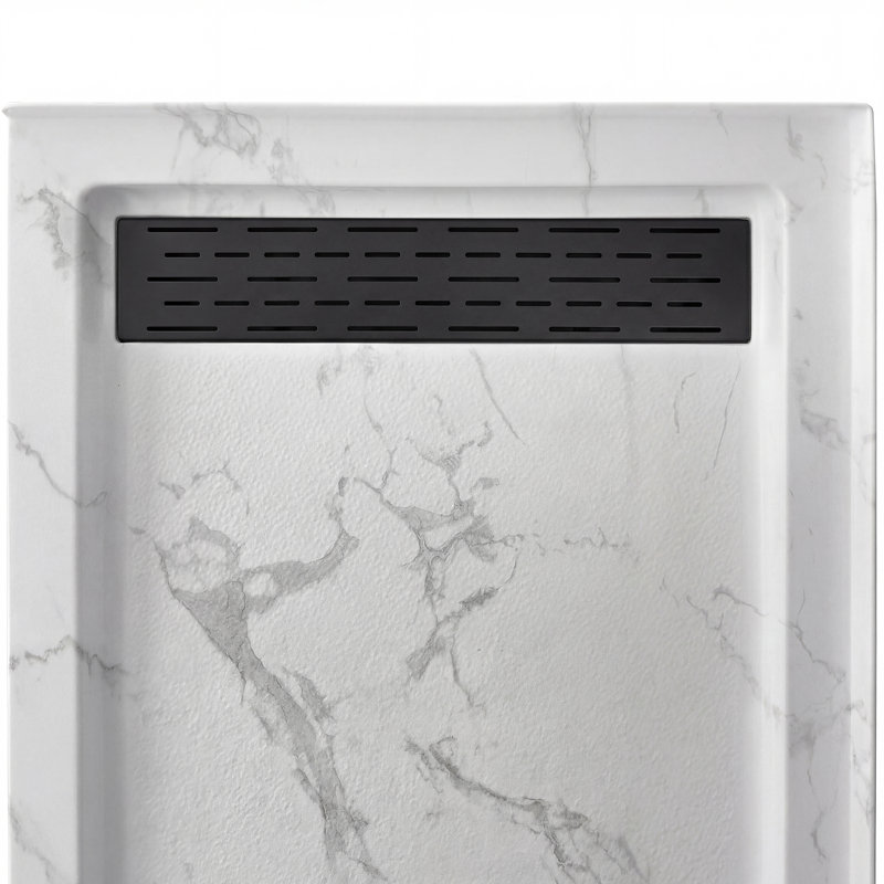 60"W x 32"D Rectangle Shower Base, Marble-Look Acrylic Shower Pan with Anti-slip Texture, Matte Black, Left