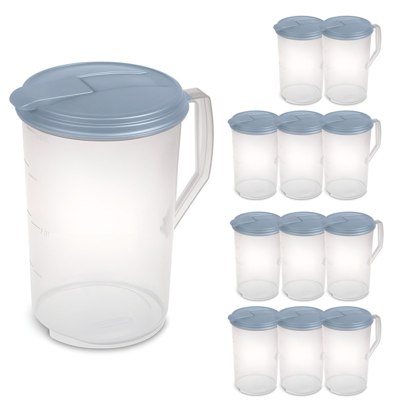 Pichet rond de 1 gallon, distributeur de boissons à couvercle rabattable, bleu délavé Sterilite, Paquet de 12