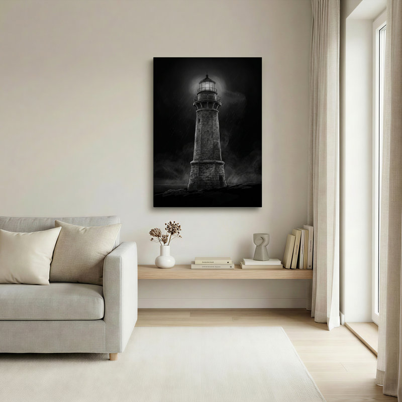 Ensemble de 1 tableau sur toile « Phare et tempête », 48"H x 32"W, Wrapped Canvas