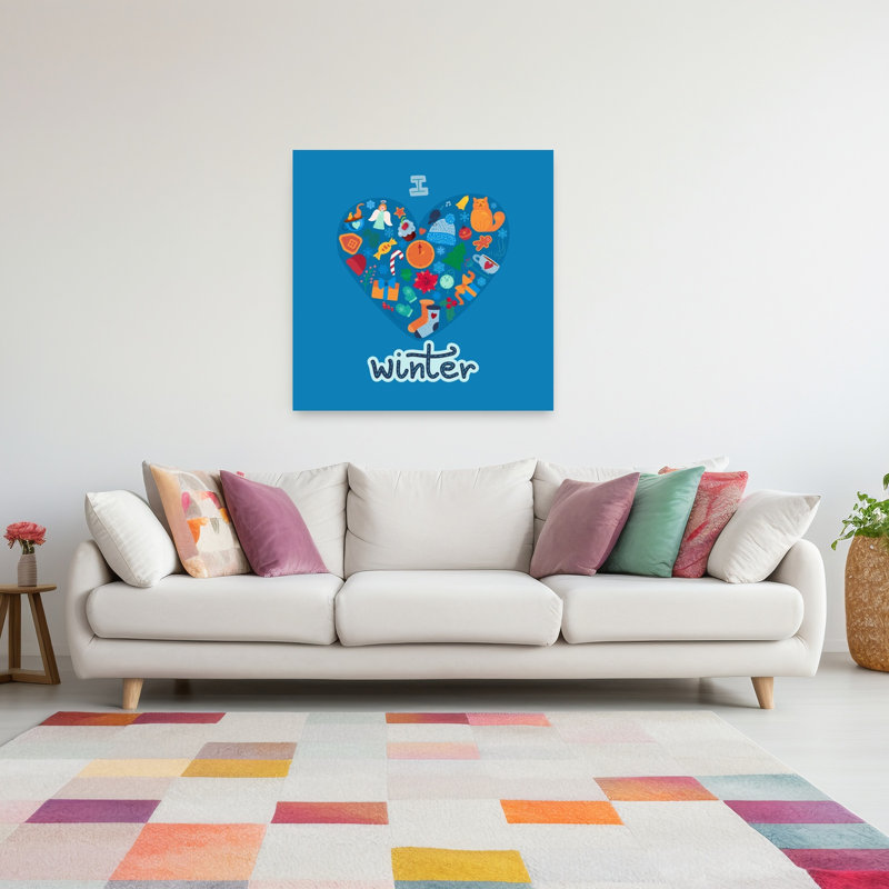 Cozy Winter Heart, arbre de Noël contemporain abstrait, paysage d'hiver, reproduction d'art mural, 48" H x 48" W