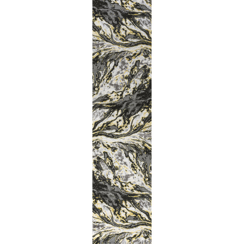 Horfield Abstract Black/Yellow Rug, Runner 2' x 8'