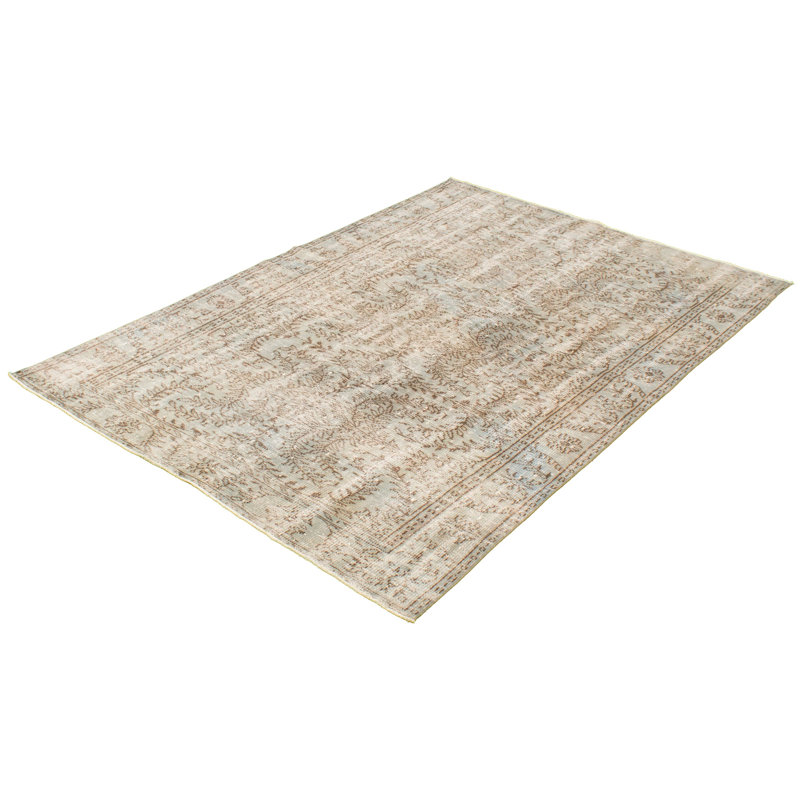 Noué à la main en laine de conception unique 5 pi 11 po x 8 pi 9 po Dévue des années 1980 Tapis décoratif bleu clair/Ivoire