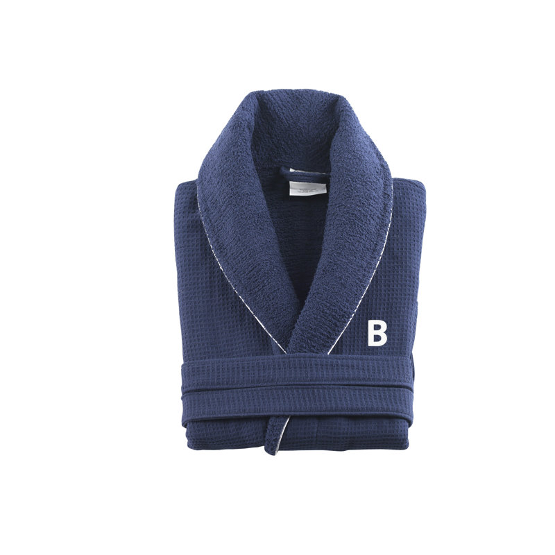 Peignoir monogrammé gaufré en coton turc, Marine, B