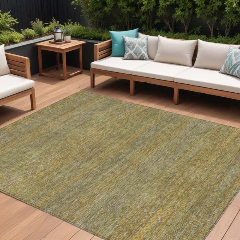 Tapis extérieur lavable rayé 10 pi x 14 pi sauge