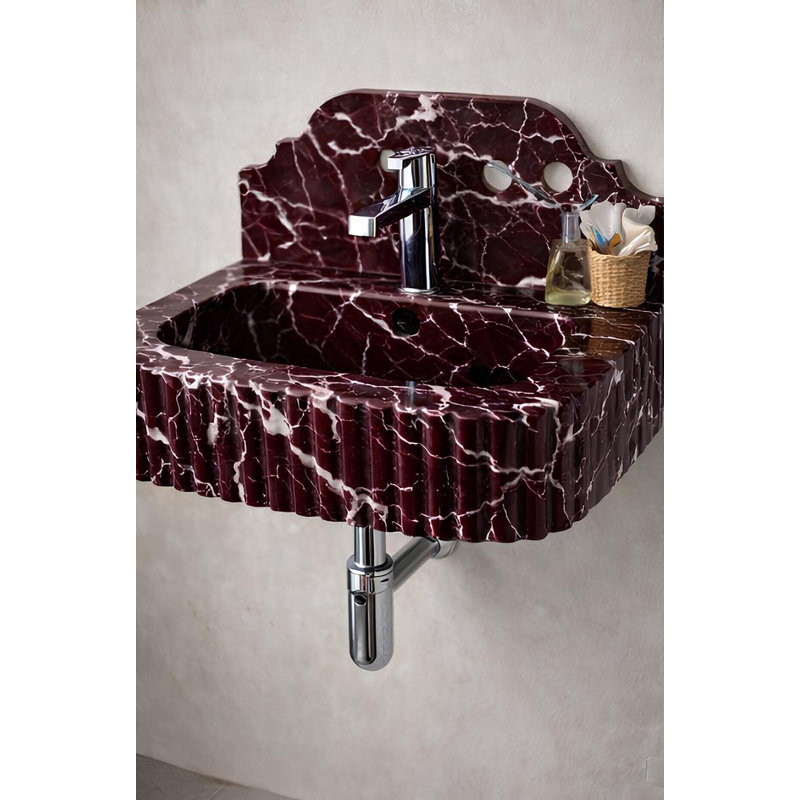 Lavabo mural en marbre rouge Lepanto, 26 po x 16 po x 8 po