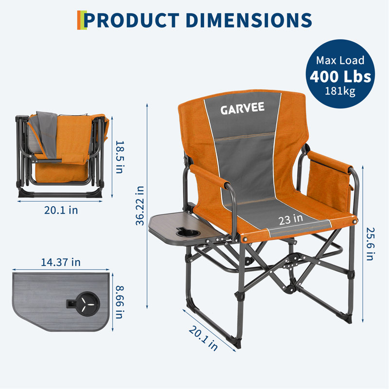 Oversized Camping Directors Chair, Portable Folding Chair for Adults, Heavy Duty Outdoor Camp Chair with Side Table and Pocket