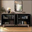 Buffet de style Mid-Century avec pieds en bois massif, crédence de 60 po avec 4 portes à losanges et 2 tablettes décoratives pour le salon, etc.-118038434