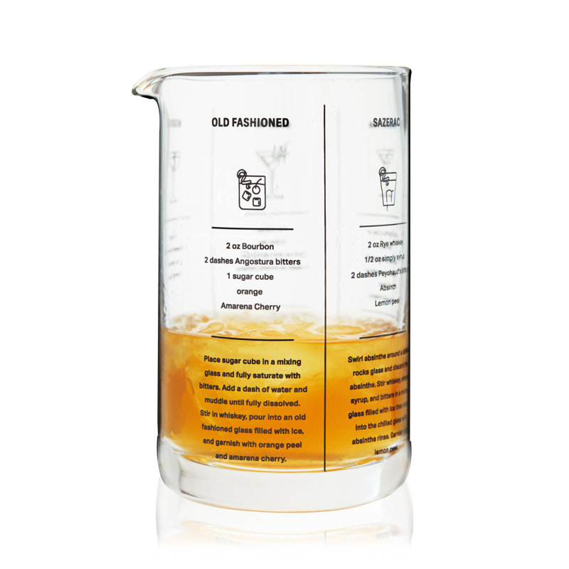 Clear Glass Recipe Mixing Glass with Printed Cocktail Recipes