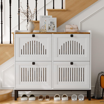 Shoe Storage Cabinet with 4 Flip Drawer, Shoes Organizer with Hollow Out Panel