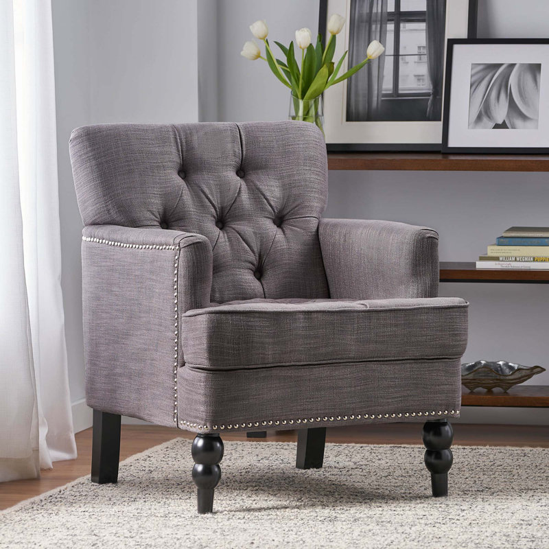 CHAISE CLUB TUFFÉE PAR HARRISON, Charcoal Fabric, Noir