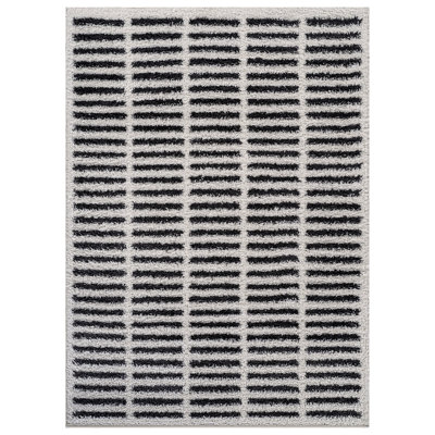 Bohemian Stripe Lines Shag Rug – White – Medium Pile, Textured Look, Easy To Clean