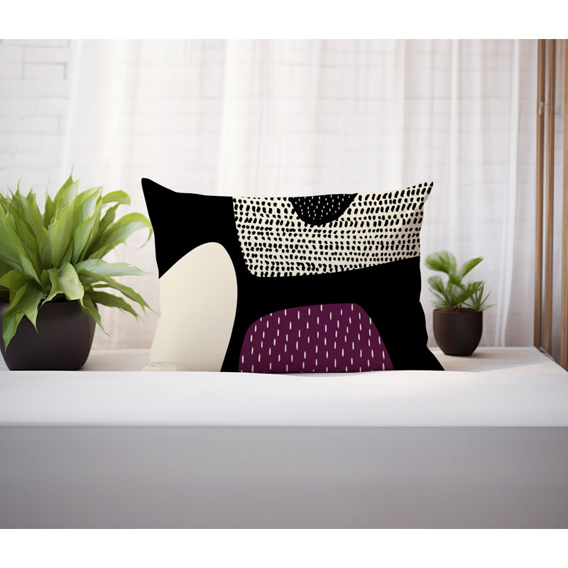 Coussin lombaire réversible intérieur / extérieur Vikka, H 14 po x l 20 po, Mauve / noir / blanc cassé