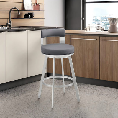 Tabouret de comptoir pivotant de 26 po en métal argenté et similicuir gris Nylun