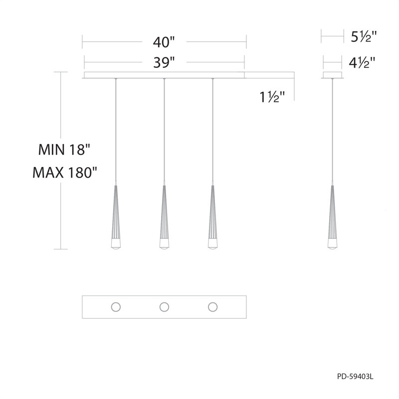 Luminaire suspendu linéaire à 3 lumières Quill, Noir