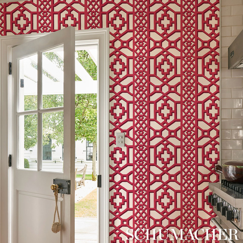 Zanzibar Trellis Wallpaper, Laquer Red