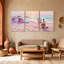 «Beach Beach Painter Under Colorful Umbrellas Sunset Scene», ensemble de 3 impressions sur toile-801828487