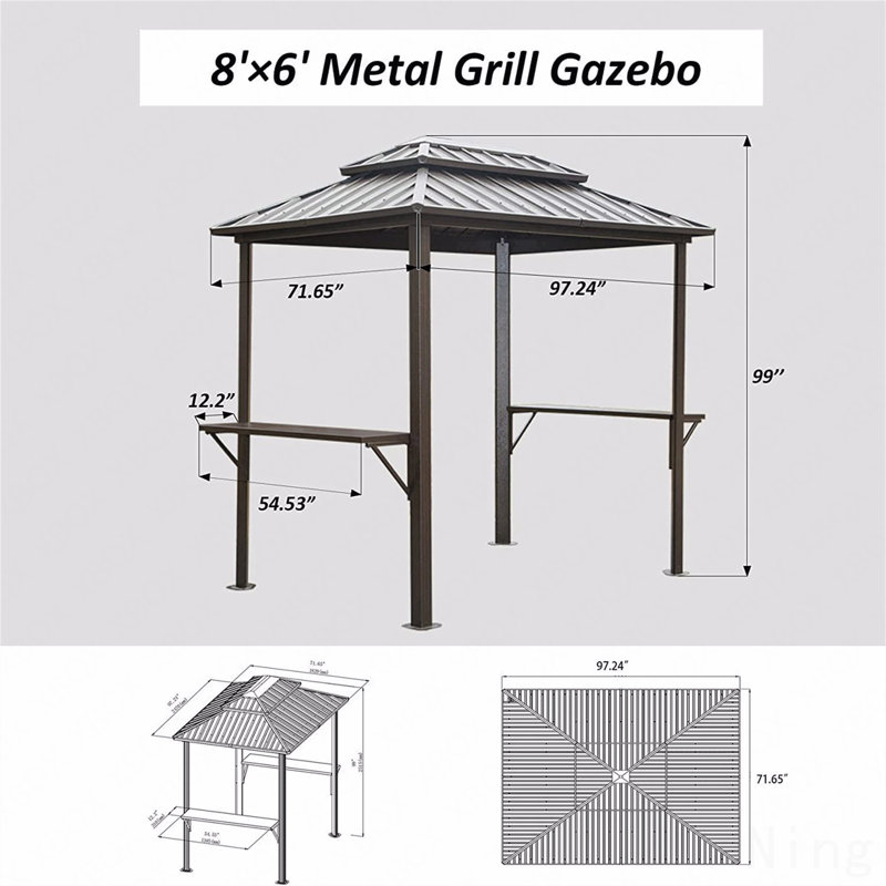 Abri de jardin en aluminium 8X6FT, pour l'extérieur avec double toit et tablettes (brun)