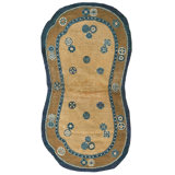 1750s Gold Antique Chinese Ningxia Saddle Horse Cover Rug 2'4"x4'6" Wool Carpet