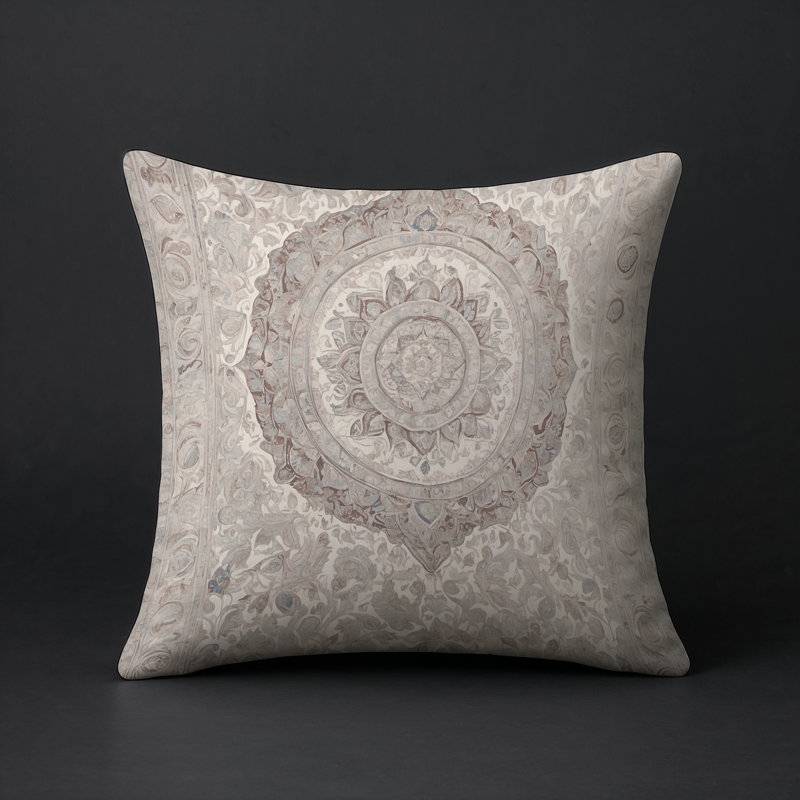 Coussin décoratif intérieur / extérieur gris Modern Modern, Carré 16 po, Gris / beige damassé