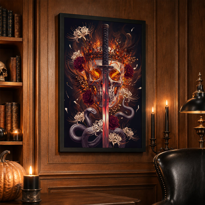 Impression sur toile Fiery Crowned Skull, H 30 po x l 20 po