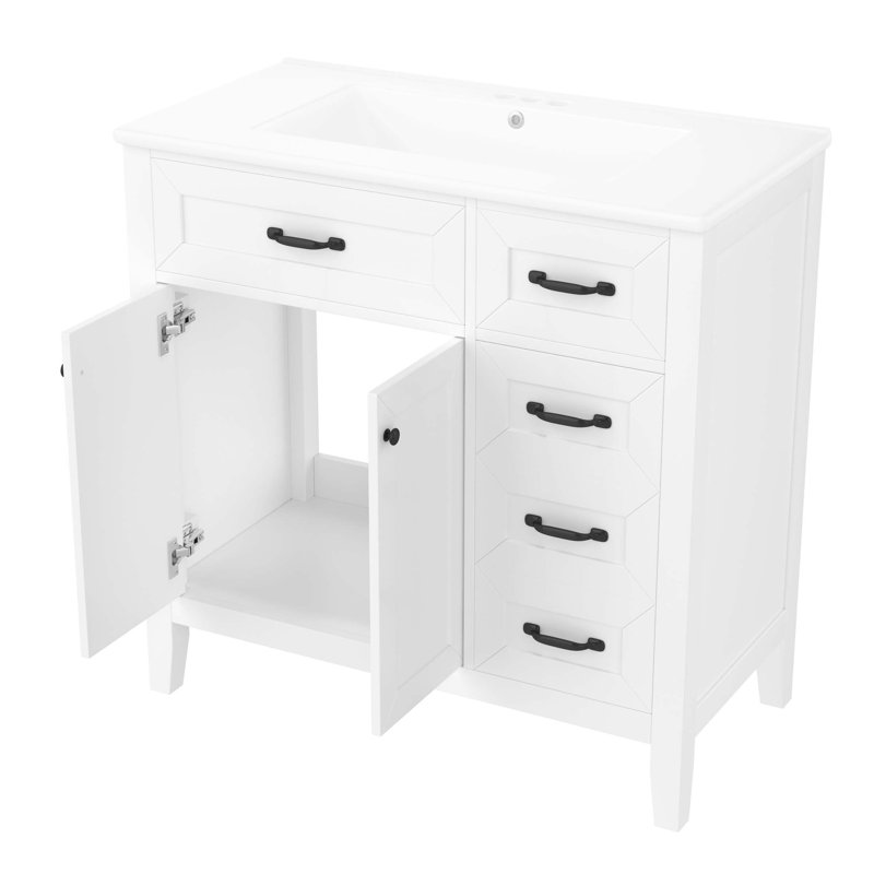Meuble-lavabo 36 po avec lavabo, armoire de salle de bain avec tiroirs, structure solide et panneau de fibres à densité moyenne