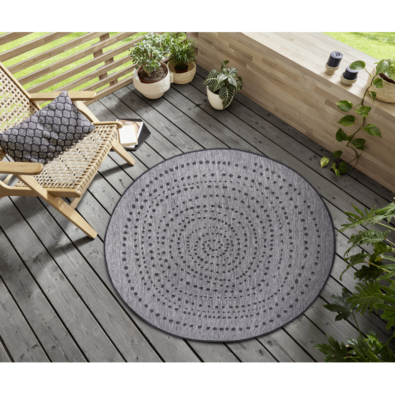 Bali Flatweave Black/White Rug, Round 140cm