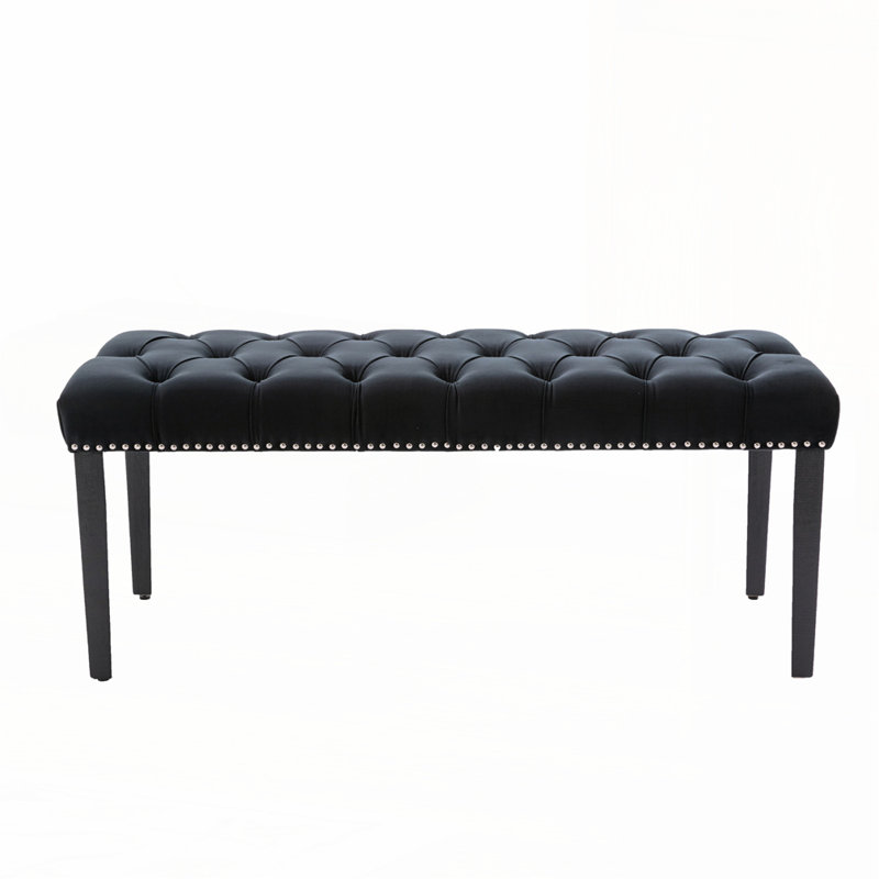 Upholstered Tufted Bench Ottoman, Black, Black