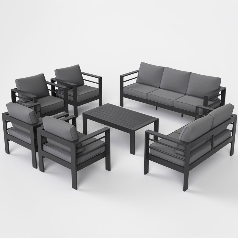 Tatisha 9-Person Aluminum Outdoor Conversation Set with Olefin Cushions, Dark Gray, Charcoal Gray
