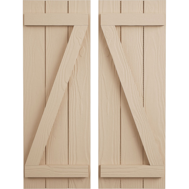 Volets en faux bois avec planche en Z, Texture sablée / brun clair apprêté, 16", H 32 po x l 16,5 po x P 1 po