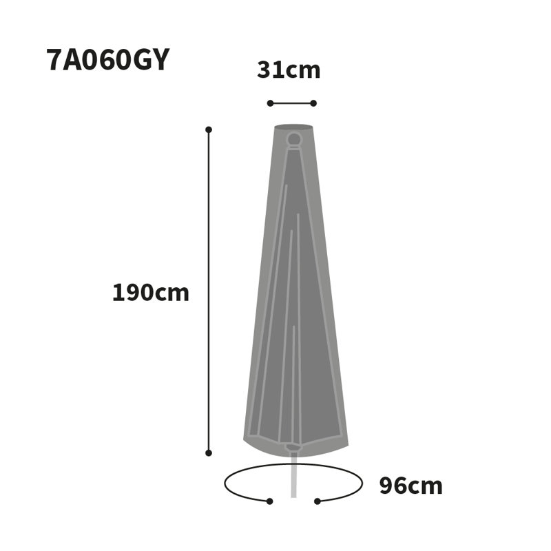Outdoor Patio Umbrella Cover, Grey, 190cm H x 96cm W x 96cm D