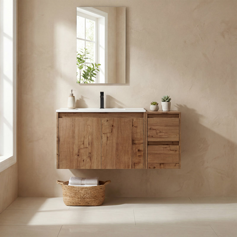 Meuble-lavabo autoportant de 36 po avec armoire latérale, tiroirs à fermeture en douceur, tablettes réglables et grand espace de rangement
