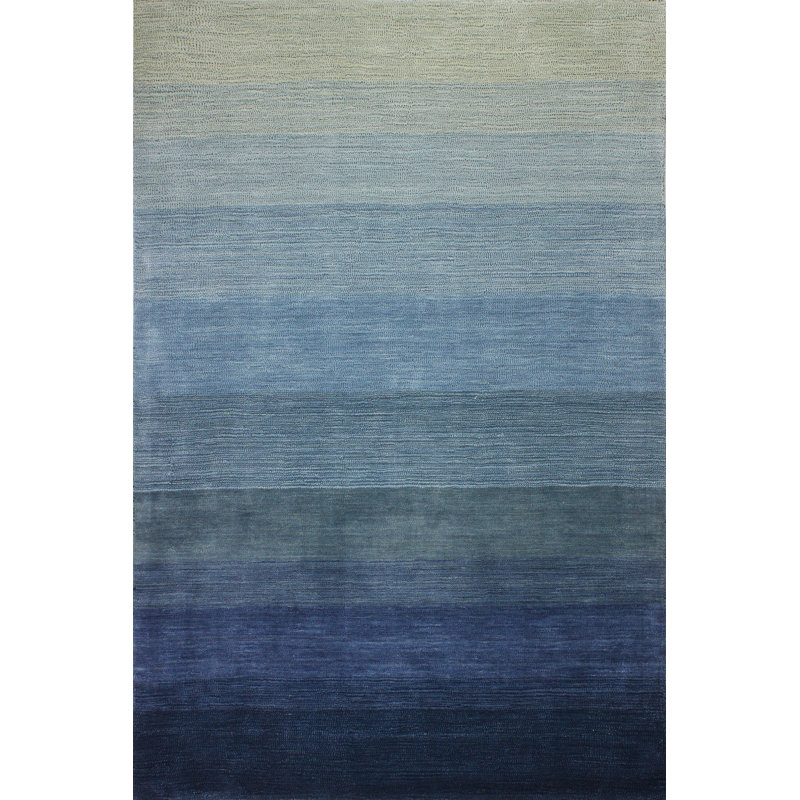 Handmade Blue Wool Tufted Stripe Rectangular Area Rug 5' x 7'