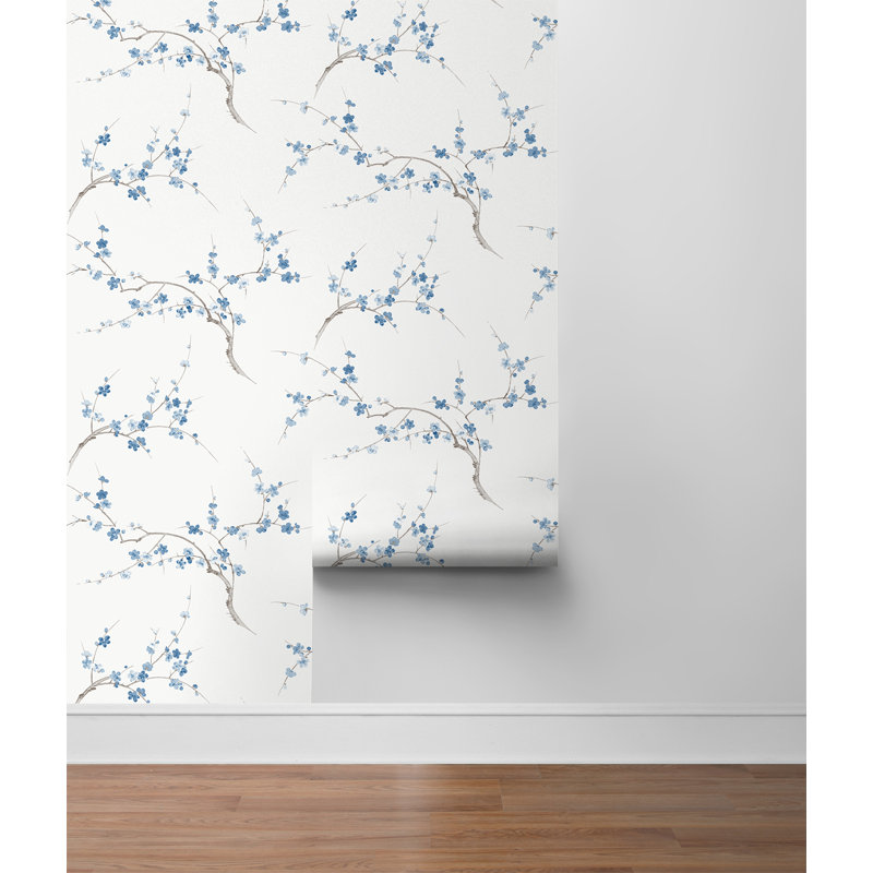 Rouleau de papier peint auto-adhésif L 18 pi x l 20,5 po Classen Cherry Blossom, Bleu/blanc
