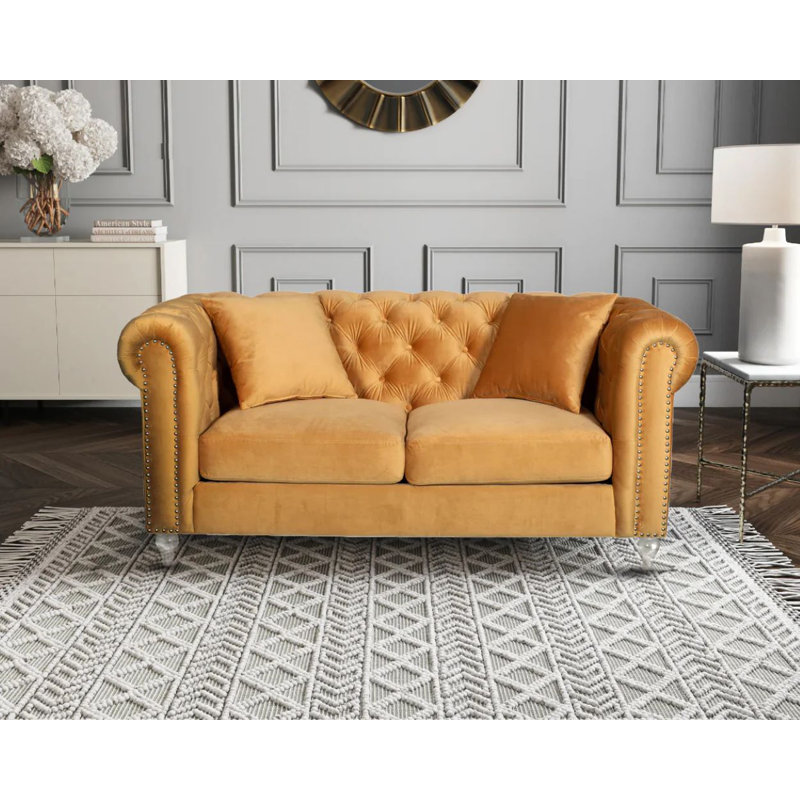 Laurinburg Seater Upholstered Sofa, Gold, 3
