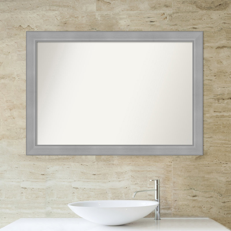 Vista Brushed Nickel Narrow Bathroom Vanity Non-Beveled Wall Mirror, 28.25 " H x 40.25 " W