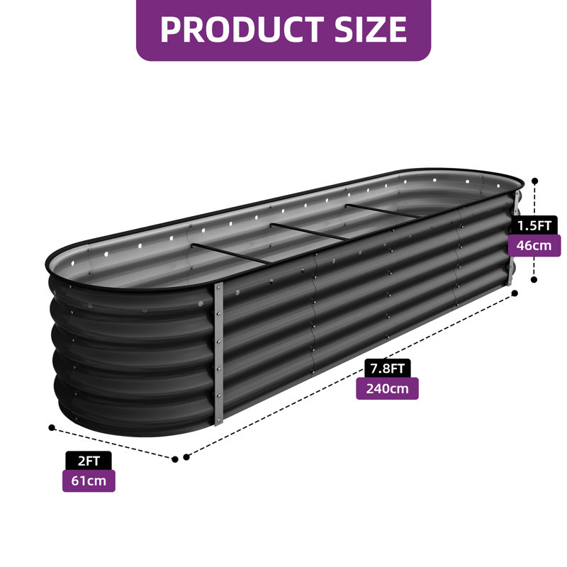 Beyhan Metal Raised Garden Bed, 16.8" H x 96" W x 24" D, Black