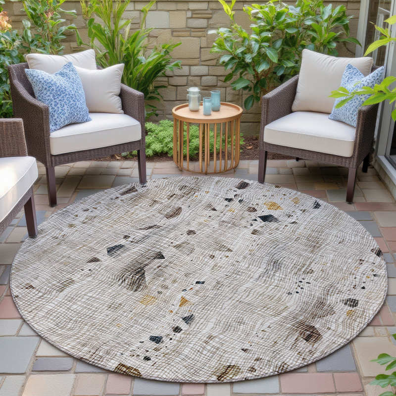 Machine Washable Indoor/Outdoor Xhevrie Linen Rug, Round 8'