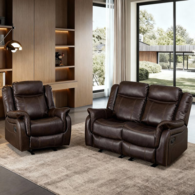  2-Piece Recliner Set - Manual 90°-160° Loveseat & Chair, Space-Saving, Faux Leather, Compact For Apartments