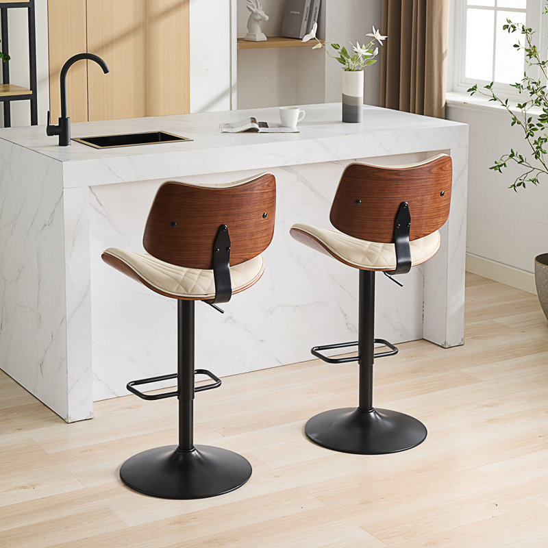 Ensemble de 2 tabourets de bar réglables de style Mid-Century, chaises de bar pivotantes à 360 °, Beige/noir