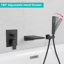 Robinet de baignoire mural mat noir, douche de salle de bain avec douche à main, - robinet de baignoire à valve équilibrée et finition en noir moderne, avec bouton inverseur cascade