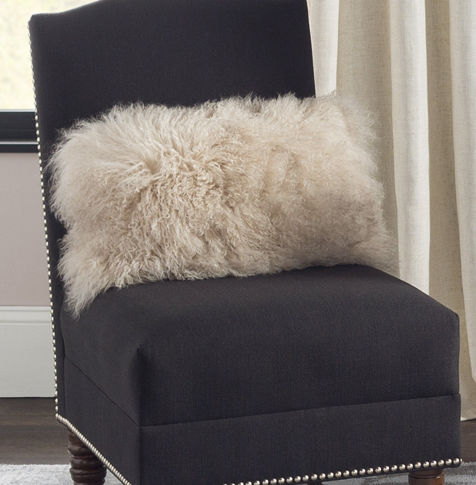 Iyana Wool Lumbar Throw Pillow, Oyster, 12"H x 20"W