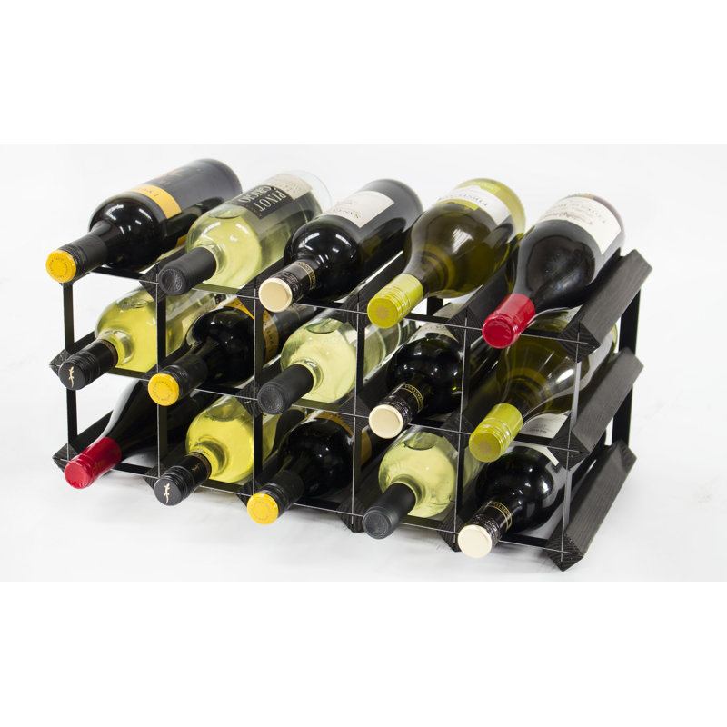 Liddle 15 Bottle Floor Wine Bottle Rack, Black Stained / Black Steel