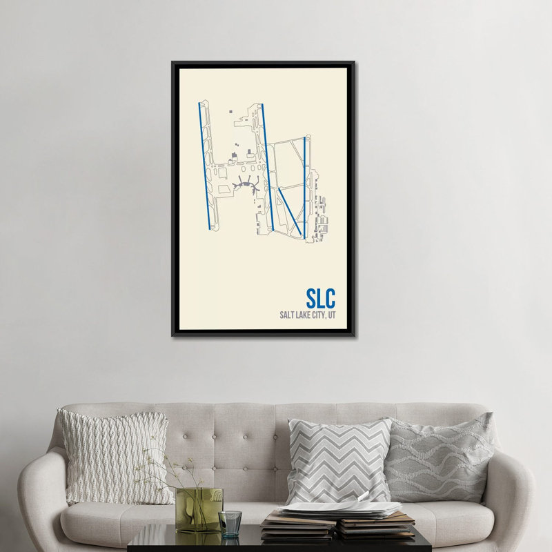 «Lake Lake City», impression sur toile, H 26 po x l 18 po x P 1,5 po, Toile avec cadre noir, Pas de tapis