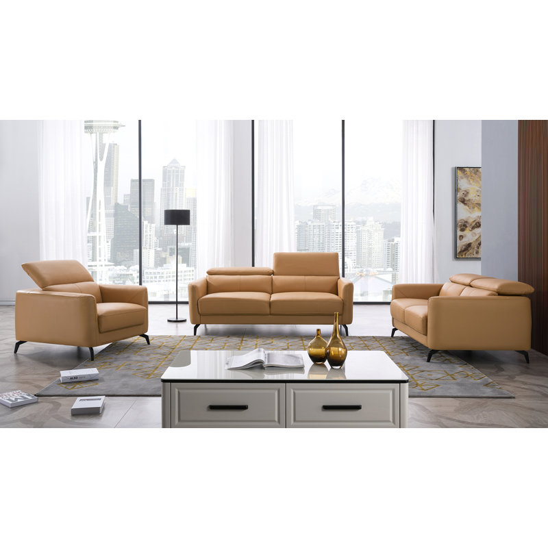 Fauteuil Arvelo, Cuir véritable jaune