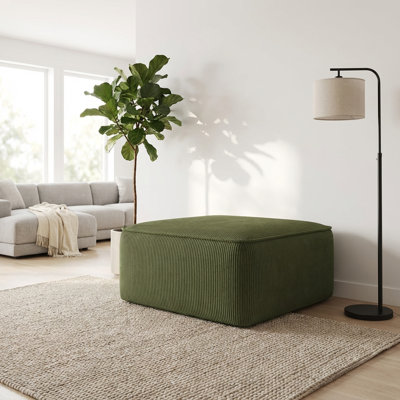 Repose-pieds carré en velours côtelé avec rembourrage en mousse dense et système de ressorts ensachés